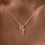 Load image into Gallery viewer, Dainty Diamond Initial & Cross Necklace
