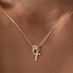 Load image into Gallery viewer, Dainty Diamond Initial & Cross Necklace