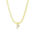 Load image into Gallery viewer, Dainty Diamond Letter Initial Herringbone Necklace