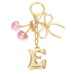 Load image into Gallery viewer, Bubble Initial With Bow & Cherry Charms Keychain