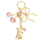 Load image into Gallery viewer, Bubble Initial With Bow & Cherry Charms Keychain