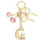 Load image into Gallery viewer, Bubble Initial With Bow & Cherry Charms Keychain