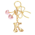 Load image into Gallery viewer, Bubble Initial With Bow & Cherry Charms Keychain