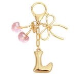 Load image into Gallery viewer, Bubble Initial With Bow & Cherry Charms Keychain