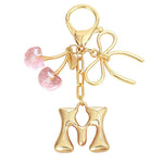 Load image into Gallery viewer, Bubble Initial With Bow & Cherry Charms Keychain