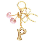 Load image into Gallery viewer, Bubble Initial With Bow & Cherry Charms Keychain