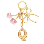 Load image into Gallery viewer, Bubble Initial With Bow & Cherry Charms Keychain