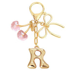 Load image into Gallery viewer, Bubble Initial With Bow & Cherry Charms Keychain