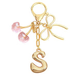 Load image into Gallery viewer, Bubble Initial With Bow & Cherry Charms Keychain