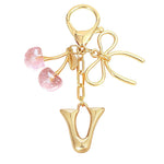 Load image into Gallery viewer, Bubble Initial With Bow & Cherry Charms Keychain