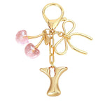 Load image into Gallery viewer, Bubble Initial With Bow & Cherry Charms Keychain