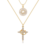 Load image into Gallery viewer, 2pc 14k Diamond Cross Crown & Initial Necklace Set