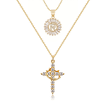 Load image into Gallery viewer, 2pc 14k Diamond Cross Crown & Initial Necklace Set