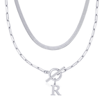 Load image into Gallery viewer, 2pc Paperclip Initial Toggle Clasp & Herringbone Necklace Set