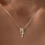 Load image into Gallery viewer, Dainty Diamond Initial & Cross Necklace