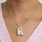 Load image into Gallery viewer, Chunky Bubble Diamond Dazzle Initial Necklaces
