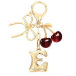 Load image into Gallery viewer, Bubble Initial With Bow & Cherry Charms Keychain