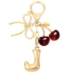 Load image into Gallery viewer, Bubble Initial With Bow & Cherry Charms Keychain