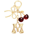 Load image into Gallery viewer, Bubble Initial With Bow & Cherry Charms Keychain