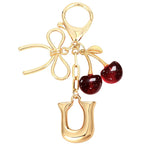 Load image into Gallery viewer, Bubble Initial With Bow & Cherry Charms Keychain