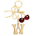 Load image into Gallery viewer, Bubble Initial With Bow & Cherry Charms Keychain