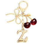 Load image into Gallery viewer, Bubble Initial With Bow & Cherry Charms Keychain