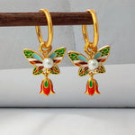 Load image into Gallery viewer, Pastel Dainty Butterfly & Pearl Hoop Earrings