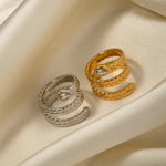 Load image into Gallery viewer, Triple Wrap Diamond Eye Leaf Textured Ring