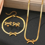 Load image into Gallery viewer, Feminine Bow Herringbone Chain Necklace, Bracelet, and Earring Set