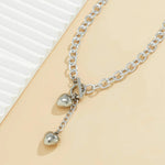 Load image into Gallery viewer, Bold Chunky Chain Link Dual Heart Lariat Necklace & Bracelet