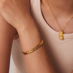 Load image into Gallery viewer, 18k Chunky Gold Woven Bangle Bracelet