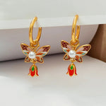 Load image into Gallery viewer, Pastel Dainty Butterfly & Pearl Hoop Earrings