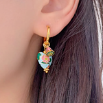 Load image into Gallery viewer, Dainty Floral Pastel Heart Hoop Huggie Earrings