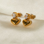 Load image into Gallery viewer, 18k Dainty Diamond Heart Dangle Earrings
