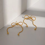 Load image into Gallery viewer, 18k Dainty Feminine Chain Bow Earrings