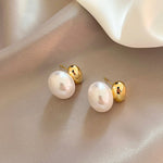 Load image into Gallery viewer, Classy Gold Accented Pearl Stud Earrings