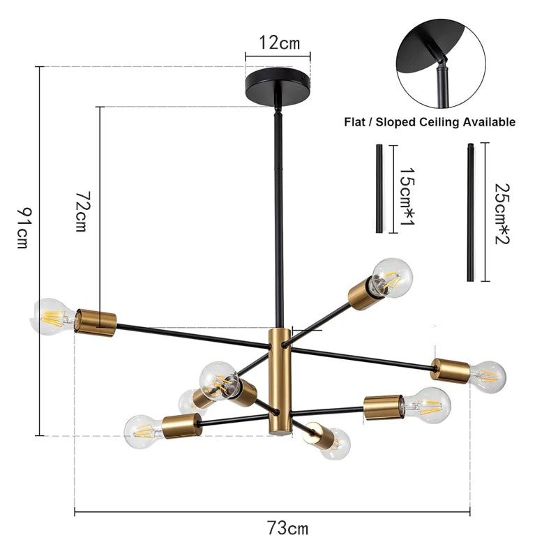 Sputnik Black Chandelier Flush Mount Ceiling Light Fixture