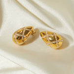 Load image into Gallery viewer, Dainty Gold Diamond Striped Droplet Earrings