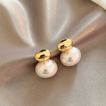 Load image into Gallery viewer, Classy Gold Accented Pearl Stud Earrings
