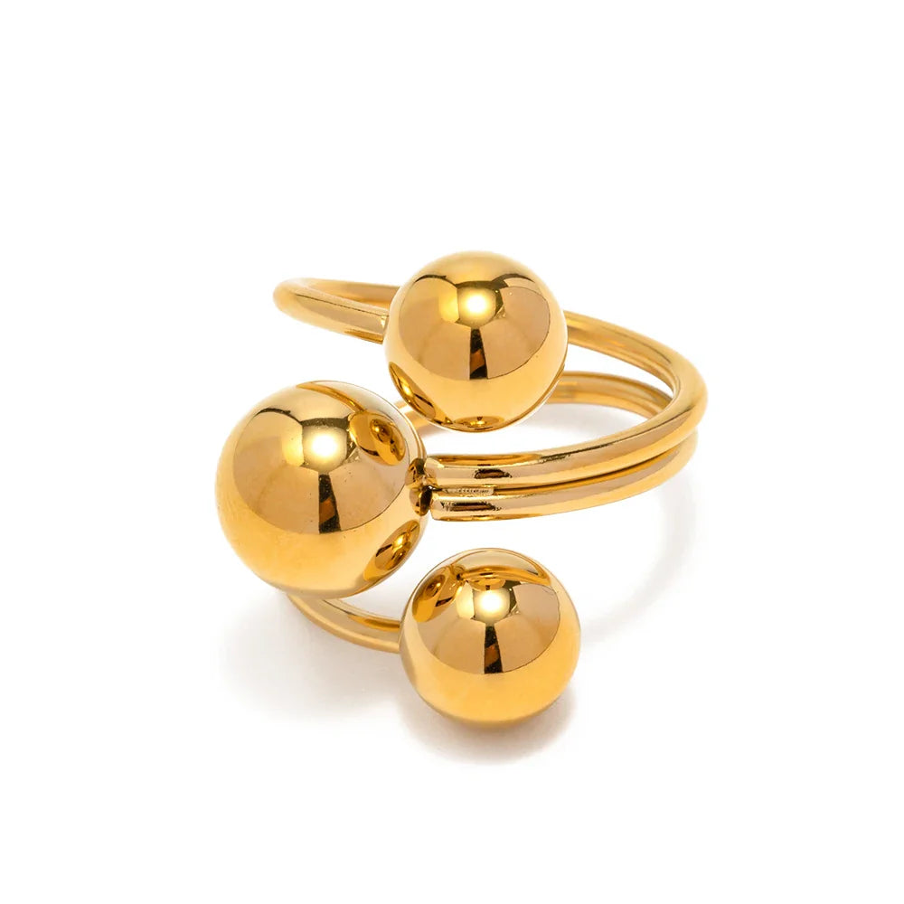 18k bold three ball open ring