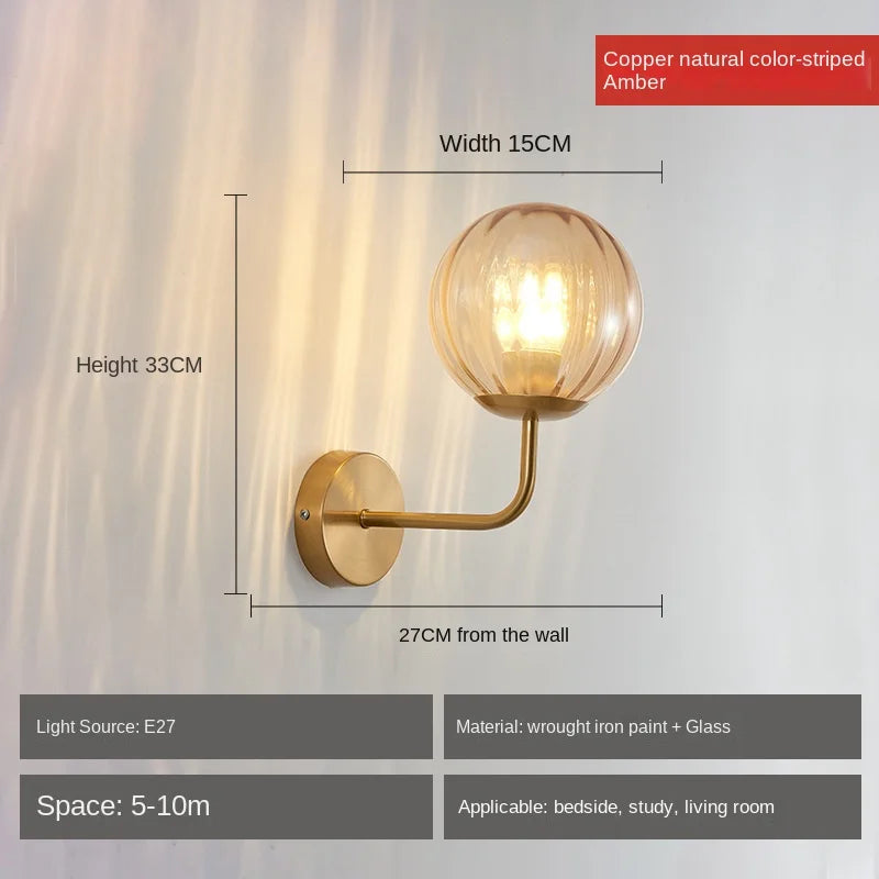 Modern Glass Ball Wall Lamp Light Fixture in Gold or Black Frame