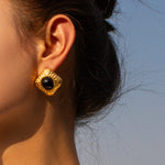 Load image into Gallery viewer, Hammered Square Onyx Earrings