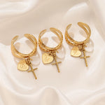 Load image into Gallery viewer, Dainty Cross & Heart Initial Ring