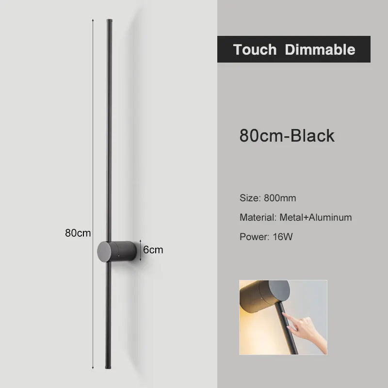 Sleek Black Wall Light with Touch Switch & 360° Rotating Design