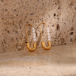Load image into Gallery viewer, 18k Pearl Accented Safety Pin Earrings