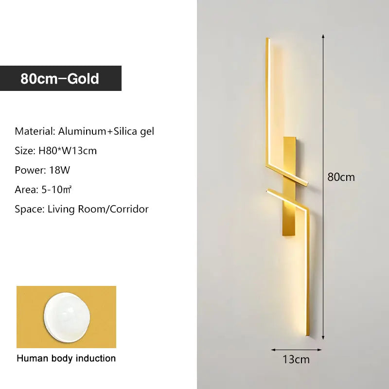 Motion Sensor Enabled Contemporary Wall Light Sconce in Black & Gold