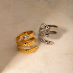 Load image into Gallery viewer, Triple Wrap Diamond Eye Leaf Textured Ring