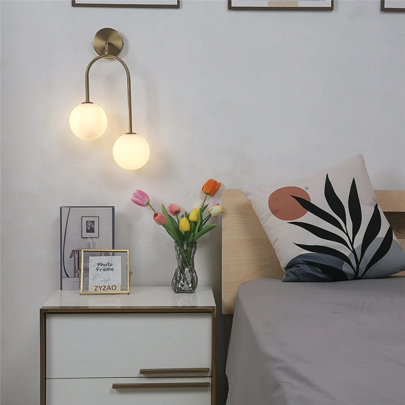 Golden Contemporary Glass Ball Wall Light Fixture