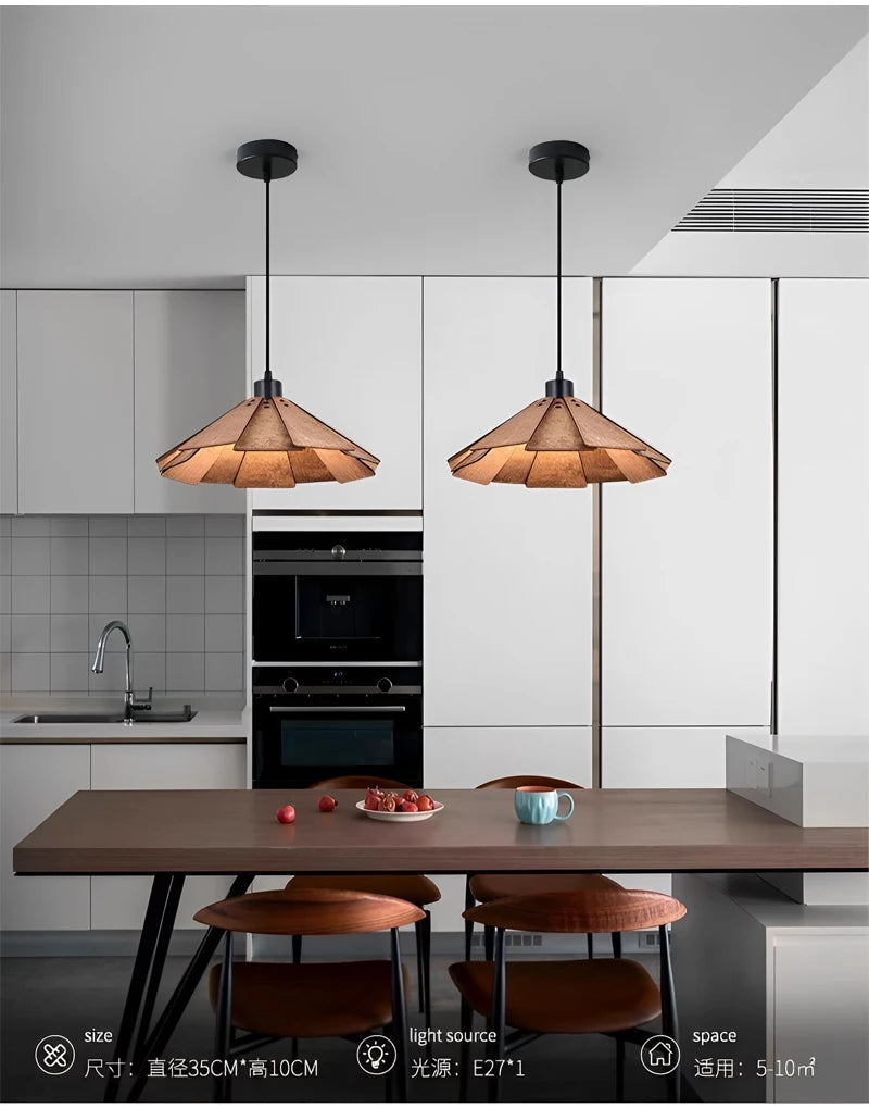 Wabi-Sabi Style Wood Pendant Light Fixture