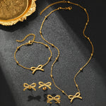Load image into Gallery viewer, Feminine Bow Satellite Chain Necklace, Bracelet, Earrings, and Ring Set